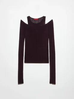 Fine rib-knit jersey twin set - aubergine