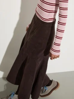 Flared cotton-drill midi skirt - chocolate