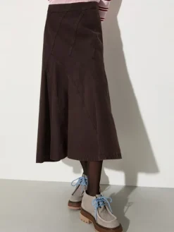 Flared cotton-drill midi skirt - chocolate