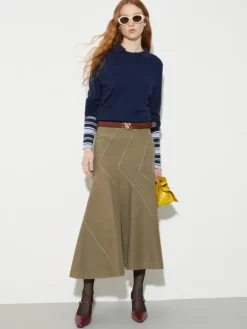 Flared cotton-drill midi skirt - kaki