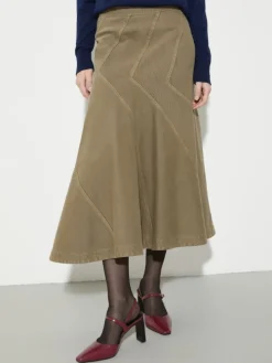 Flared cotton-drill midi skirt - kaki