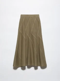 Flared cotton-drill midi skirt - kaki