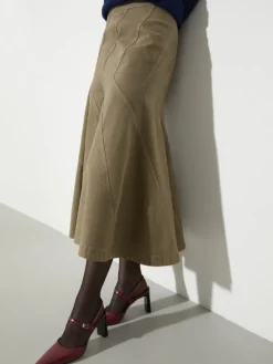 Flared cotton-drill midi skirt - kaki