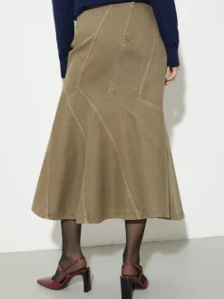Flared cotton-drill midi skirt - kaki
