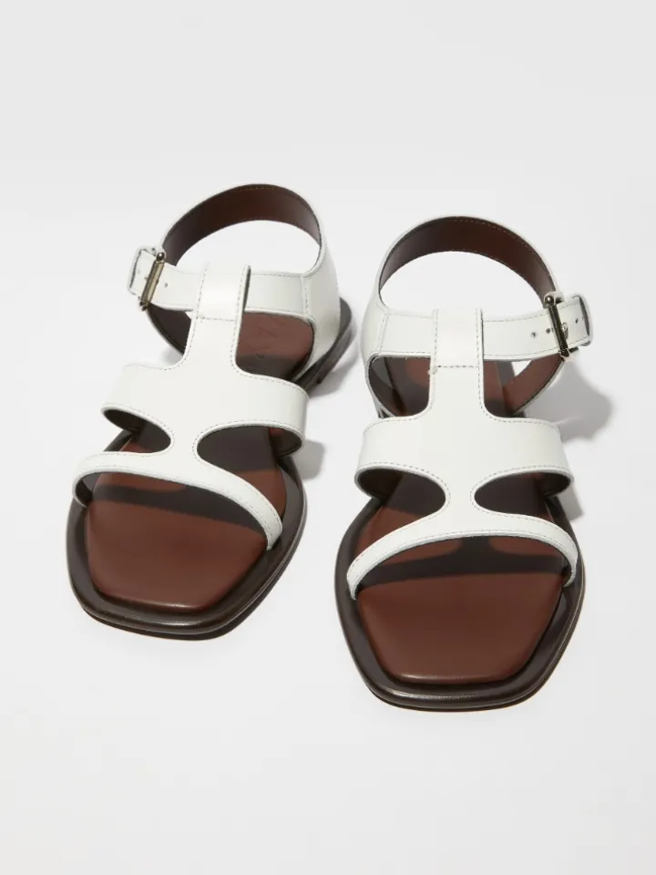 Flat leather sandals - optical white