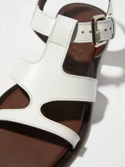 Flat leather sandals - optical white