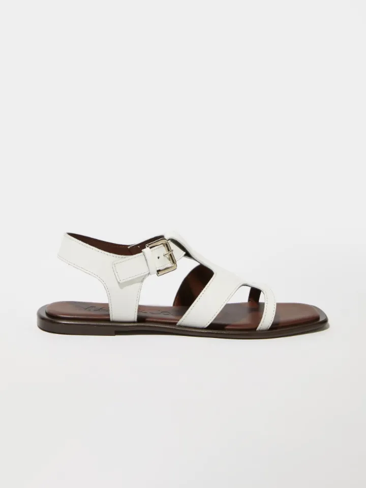 Flat leather sandals - optical white