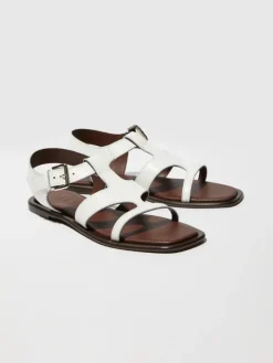 Flat leather sandals - optical white