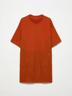 Fleece and basketweave dress - orange
