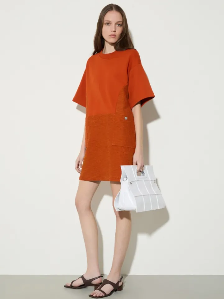 Fleece and basketweave dress - orange
