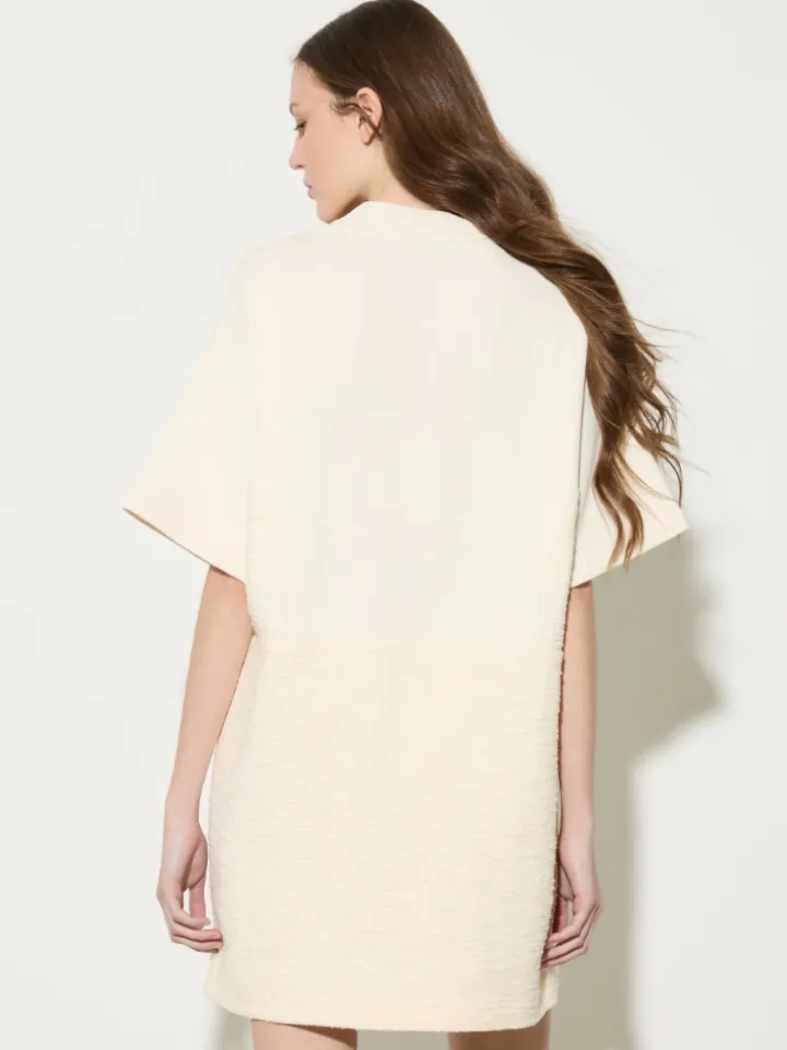 Fleece and basketweave dress - milk
