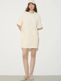 Fleece and basketweave dress - milk