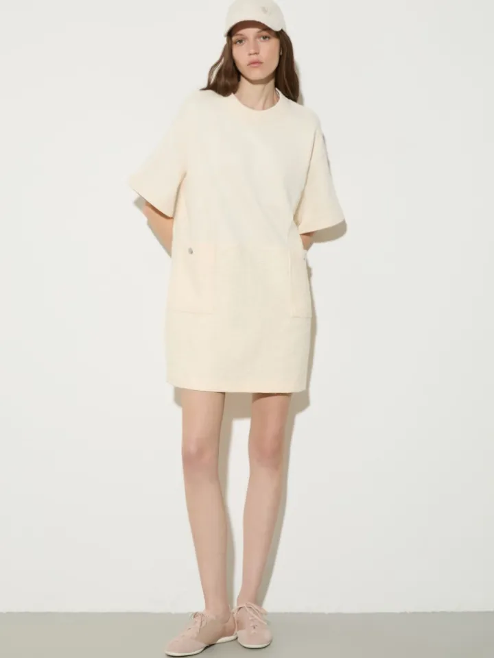 Fleece and basketweave dress - milk