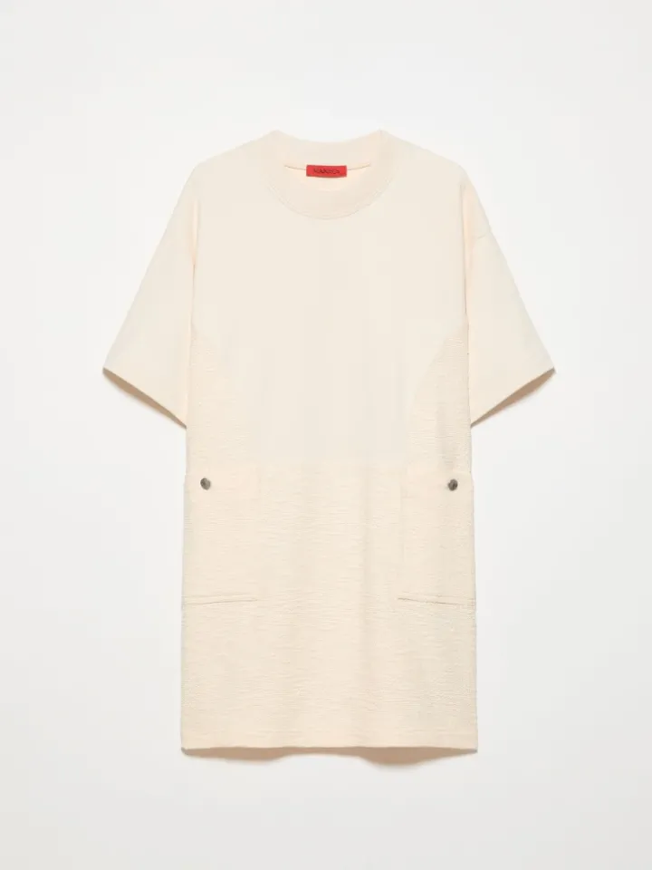 Fleece and basketweave dress - milk