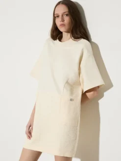 Fleece and basketweave dress - milk