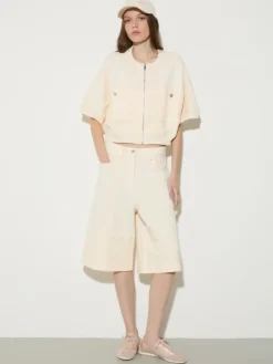 Fleece and basketweave jacket - milk
