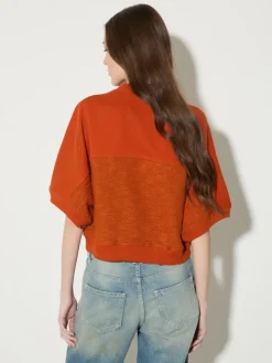 Fleece and basketweave jacket - orange