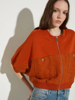 Fleece and basketweave jacket - orange