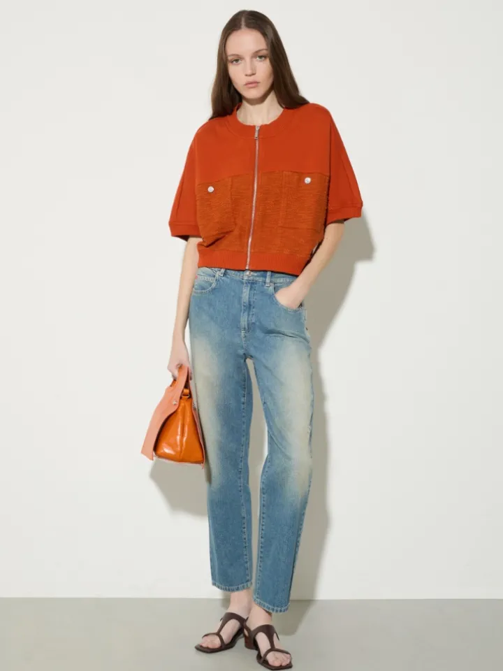 Fleece and basketweave jacket - orange
