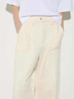 Fleece and basketweave trousers - milk