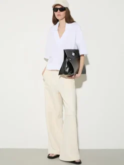 Fleece and basketweave trousers - milk
