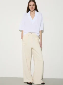 Fleece and basketweave trousers - milk
