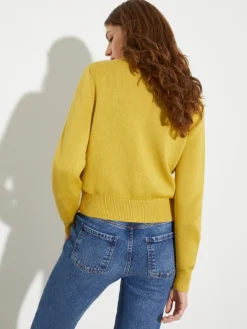 Floral-embroidered cardigan - mustard