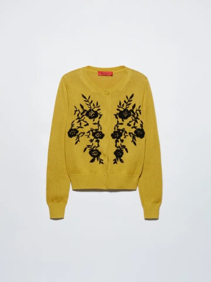 Floral-embroidered cardigan - mustard