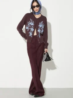 Floral-embroidered cardigan - bordeaux