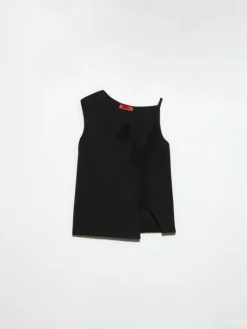 Floral-embroidered jersey top - black