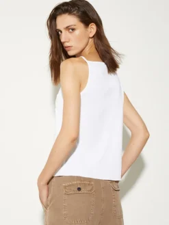 Floral-embroidered jersey top - optical white