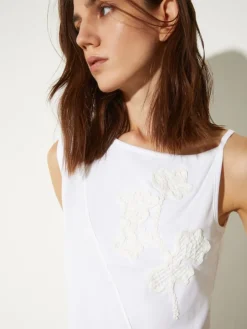 Floral-embroidered jersey top - optical white