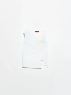 Floral-embroidered jersey top - optical white