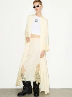 Floral-jacquard duster coat - banana