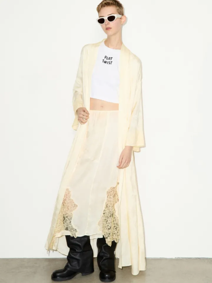 Floral-jacquard duster coat - banana