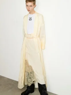 Floral-jacquard duster coat - banana