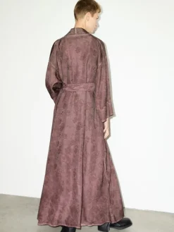 Floral-jacquard duster coat - chocolate