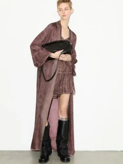 Floral-jacquard duster coat - chocolate