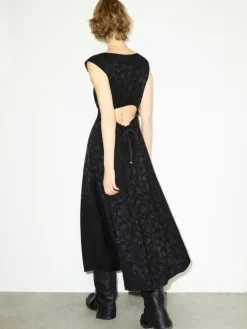Floral jacquard midi dress - black