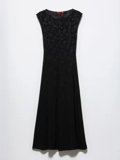 Floral jacquard midi dress - black