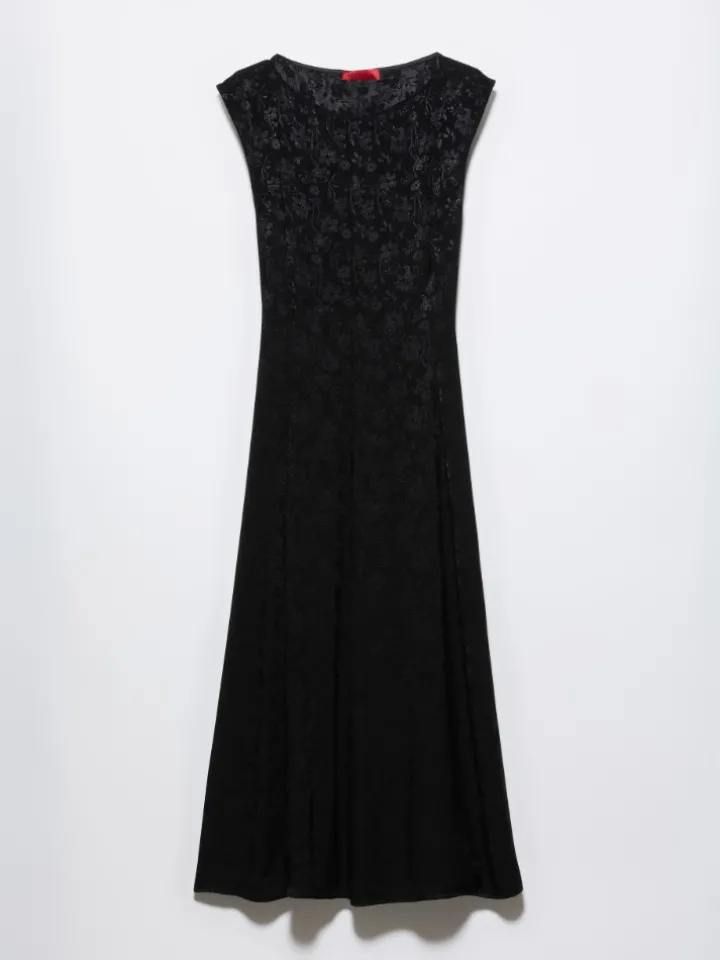 Floral jacquard midi dress - black