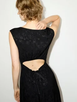 Floral jacquard midi dress - black