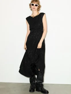 Floral jacquard midi dress - black
