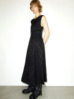 Floral jacquard midi dress - black