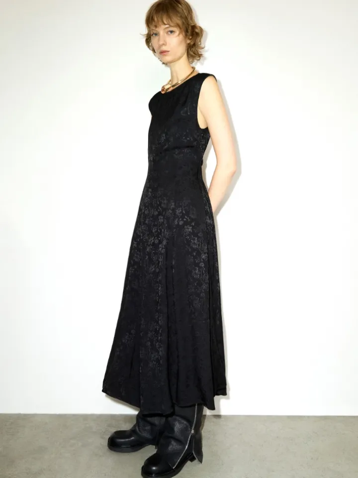 Floral jacquard midi dress - black