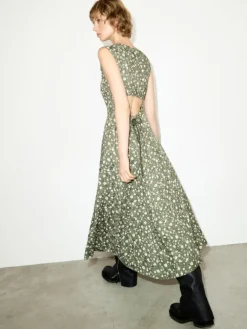 Floral jacquard midi dress - kaki