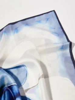 Floral silk-twill scarf - navy