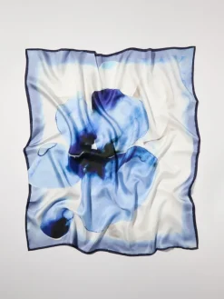 Floral silk-twill scarf - navy