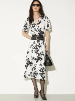 Floral twill midi dress - white