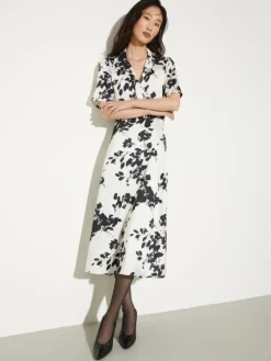 Floral twill midi dress - white